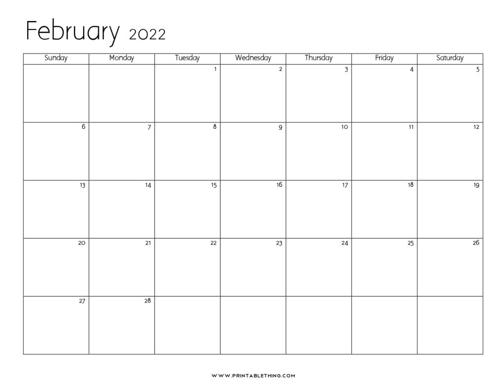 20 February 2022 Calendar Printable PDF US Holidays Blank Free