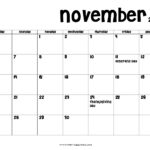 20 November 2022 Calendar Printable US Holidays Blank Free PDF