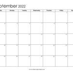 20 September 2022 Calendar Printable PDF US Holidays Blank