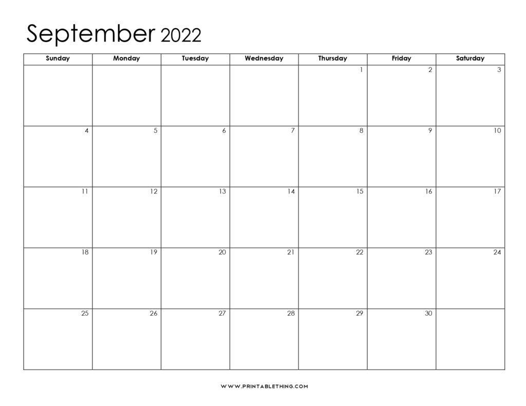 20 September 2022 Calendar Printable PDF US Holidays Blank