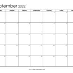 20 September 2022 Calendar Printable PDF US Holidays Blank