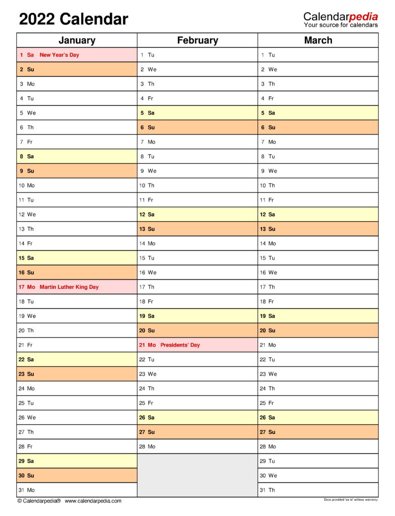 2022 Calendar Free Printable Word Templates Calendarpedia