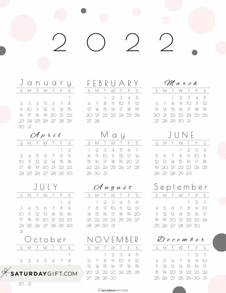 2022 Calendar Printable Cute Free 2022 Yearly Calendar Templates