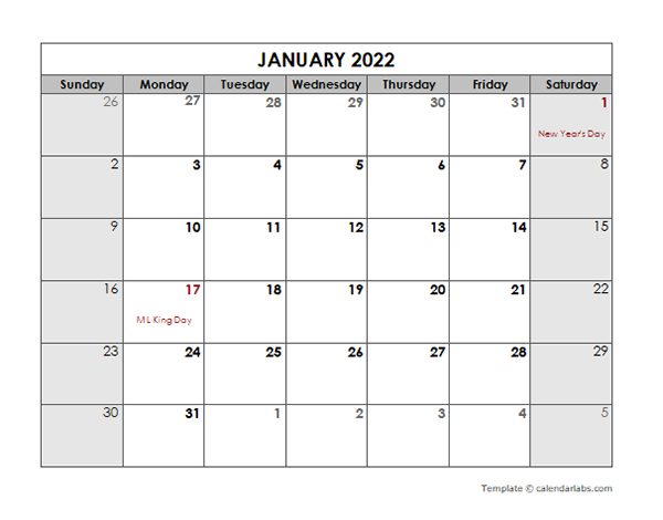 2022 Monthly Calendar With US Holidays Free Printable Templates