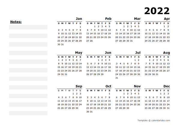 2022 Yearly Calendar Blank Minimal Design Free Printable Templates