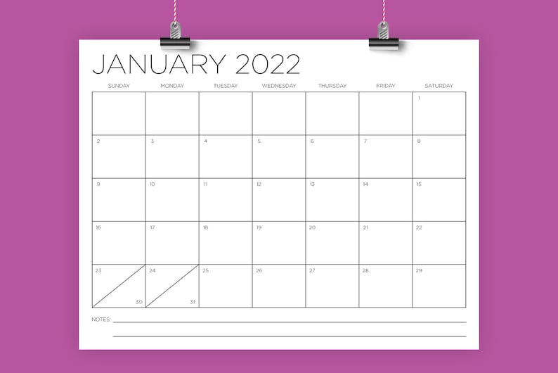 8 5 X 11 Inch 2022 Calendar Template INSTANT DOWNLOAD Etsy