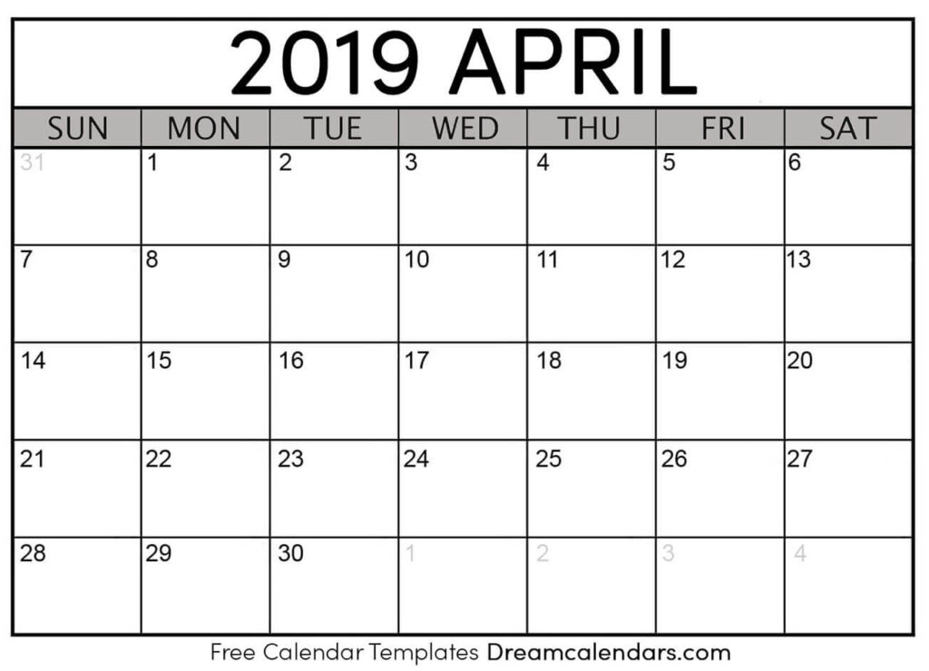 April 2019 Calendar Free Blank Printable Templates