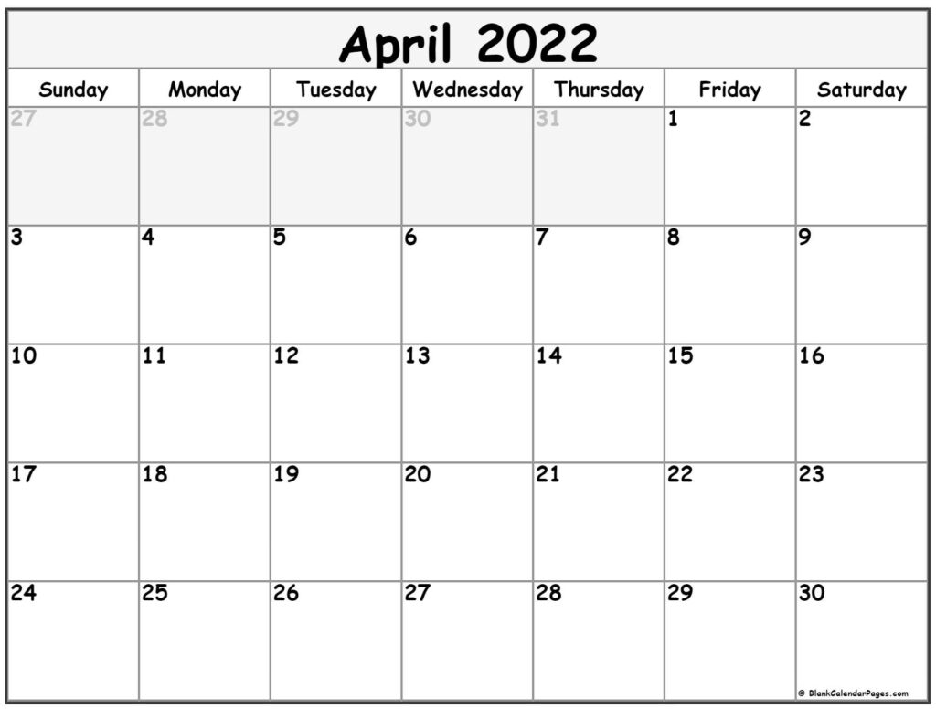 April 2022 Calendar Free Printable Calendar Templates