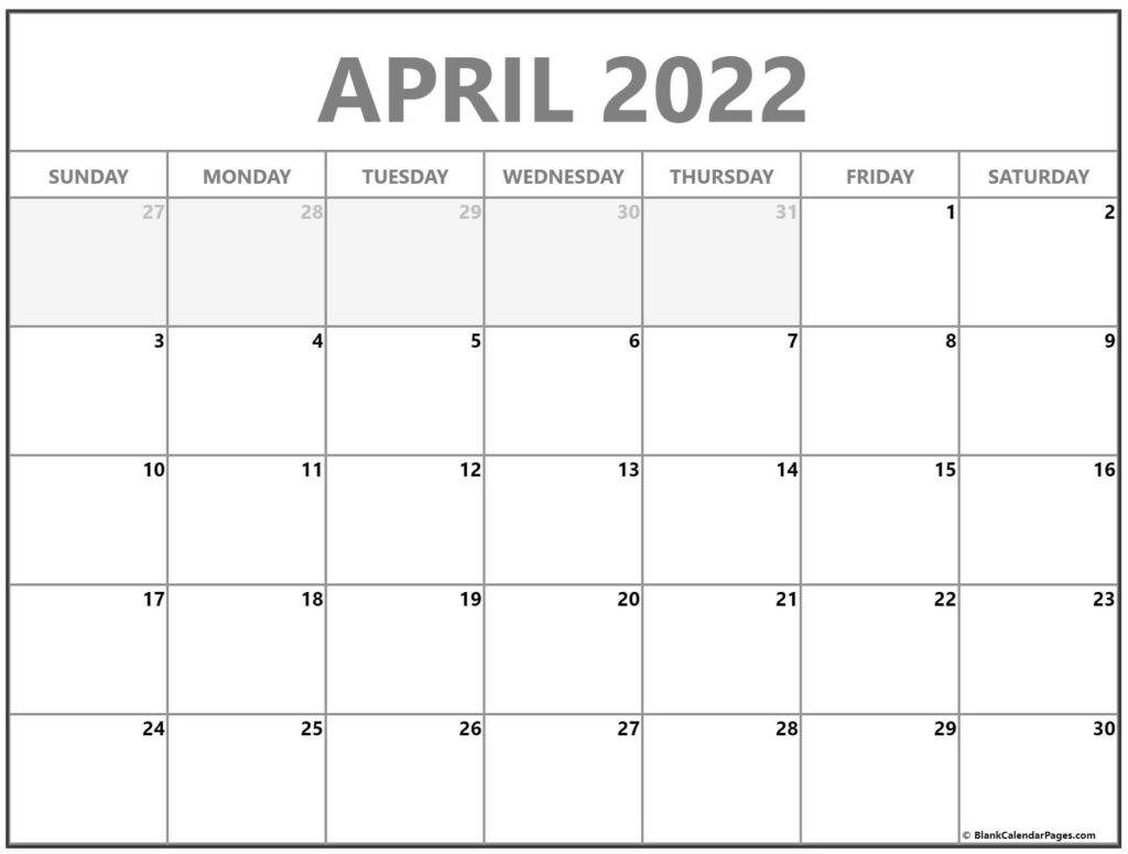 April 2022 Calendar Free Printable Calendar Templates