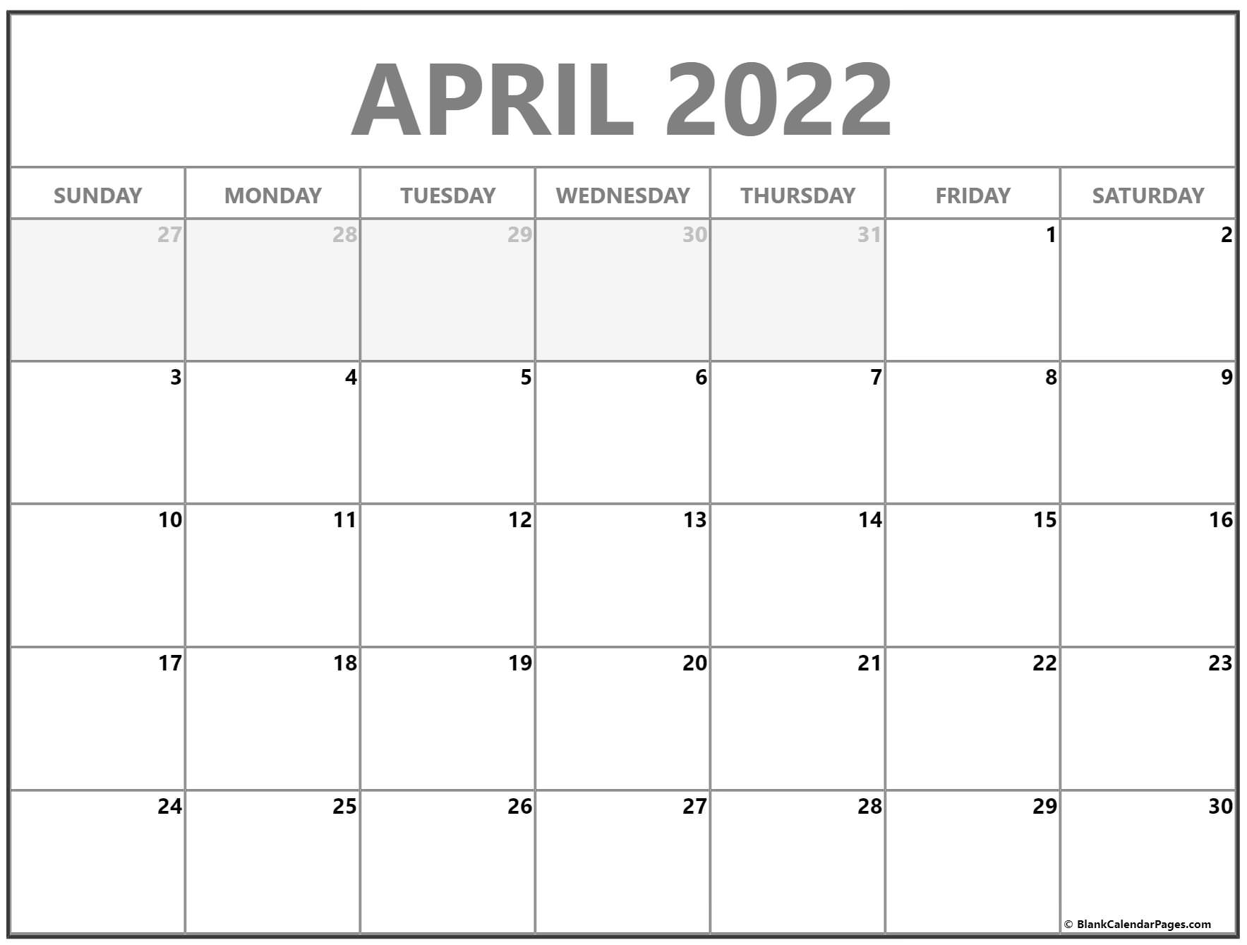 April 2022 Calendar Free Printable Calendar Templates