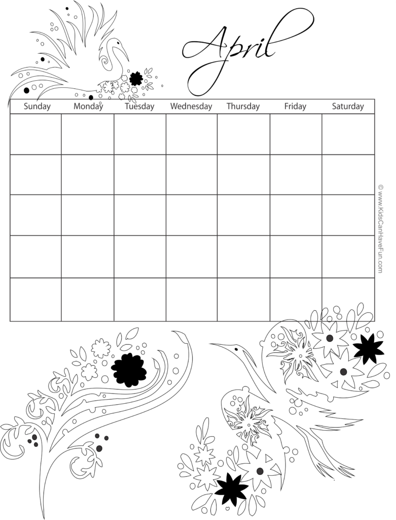 April Calendar To Color Http www kidscanhavefun printable 