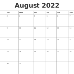 August 2022 Blank Calendar Template