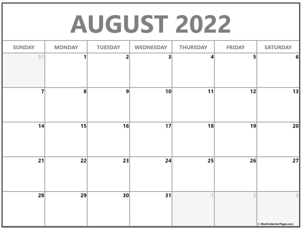 August 2022 Calendar Free Printable Calendar Templates