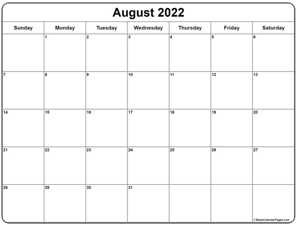 August 2022 Calendar Free Printable Calendar Templates