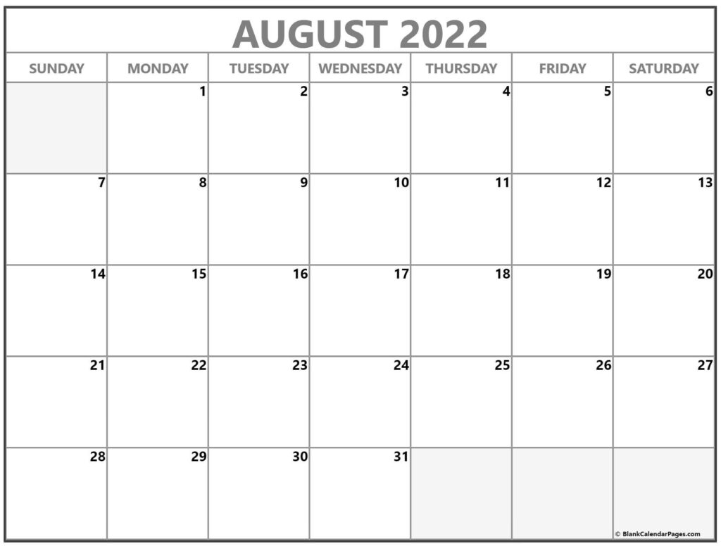 August 2022 Calendar Free Printable Calendar Templates