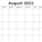 August 2022 Calendar Printable