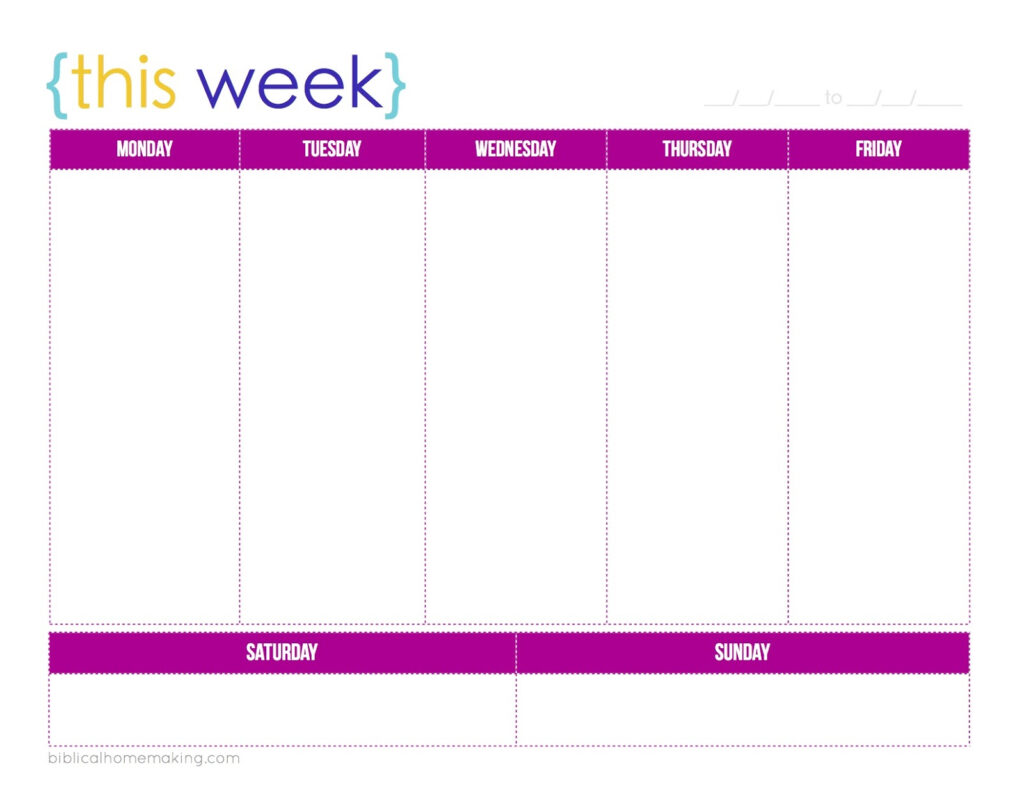 Blank Calendar 1 Week Calendar Printable Free