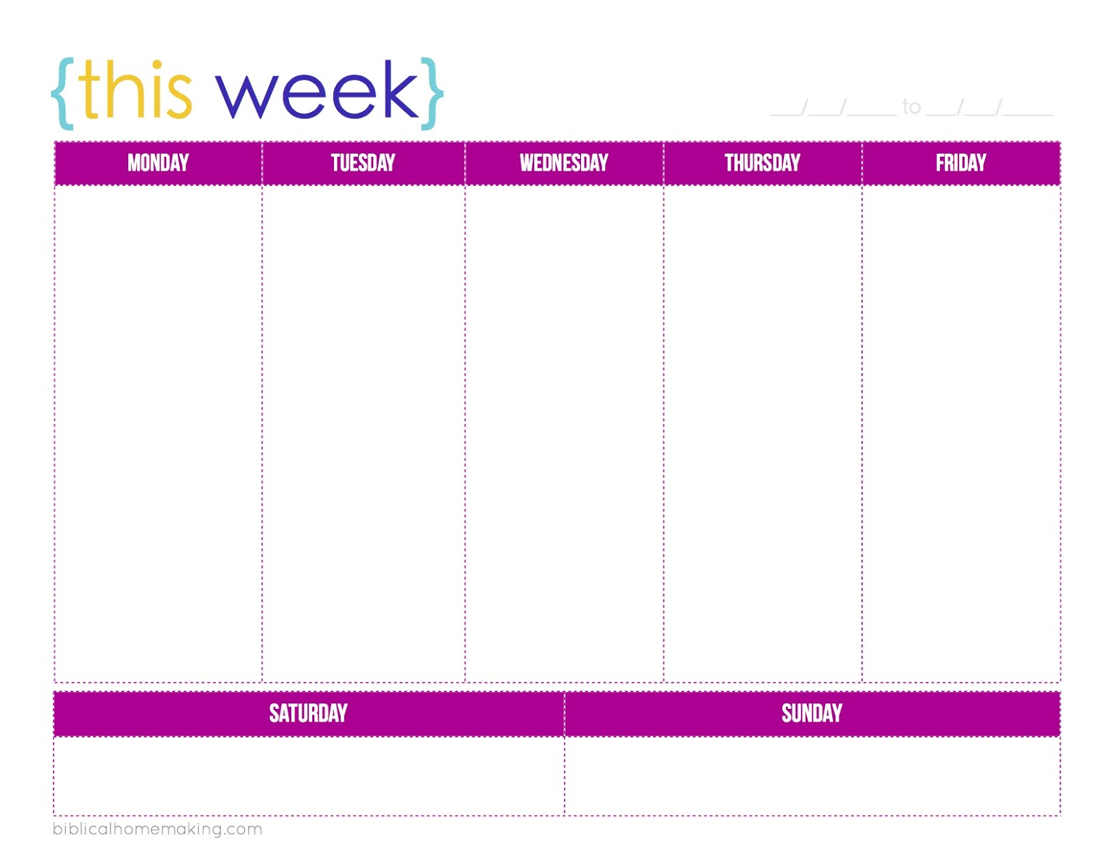 Blank Calendar 1 Week Calendar Printable Free