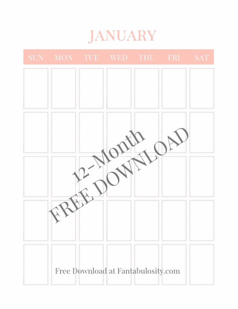 Blank Calendar FREE Vertical Monthly Calendar Printable Fantabulosity