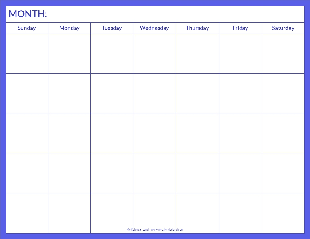 Blank Calendar Printable My Calendar Land