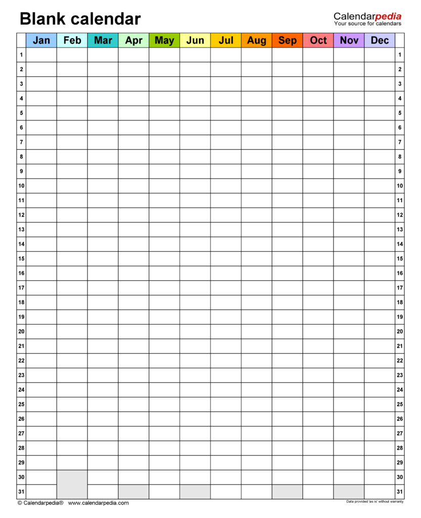 Blank Calendars Free Printable Microsoft Word Templates