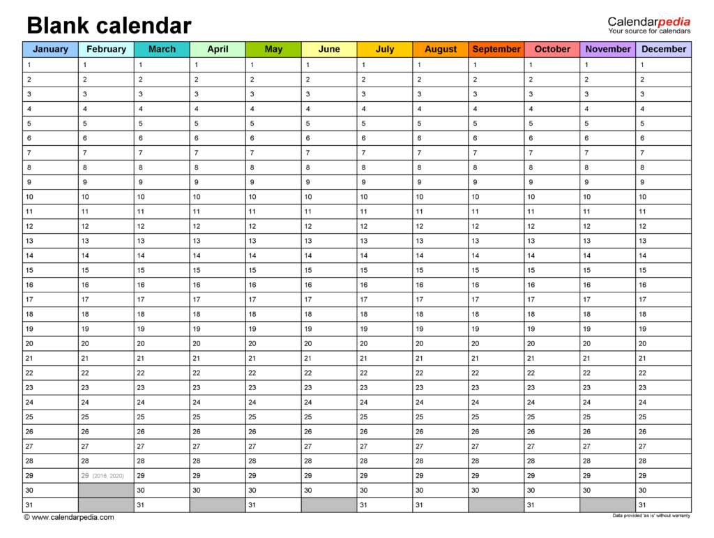 Blank Calendars Free Printable PDF Templates