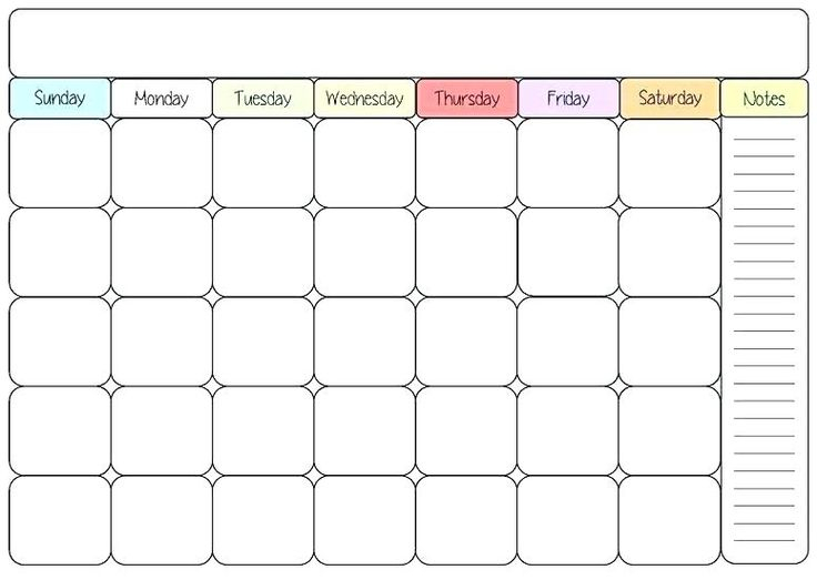 Blank Colorful Calendar Template Weekly Free Printable Calendar 