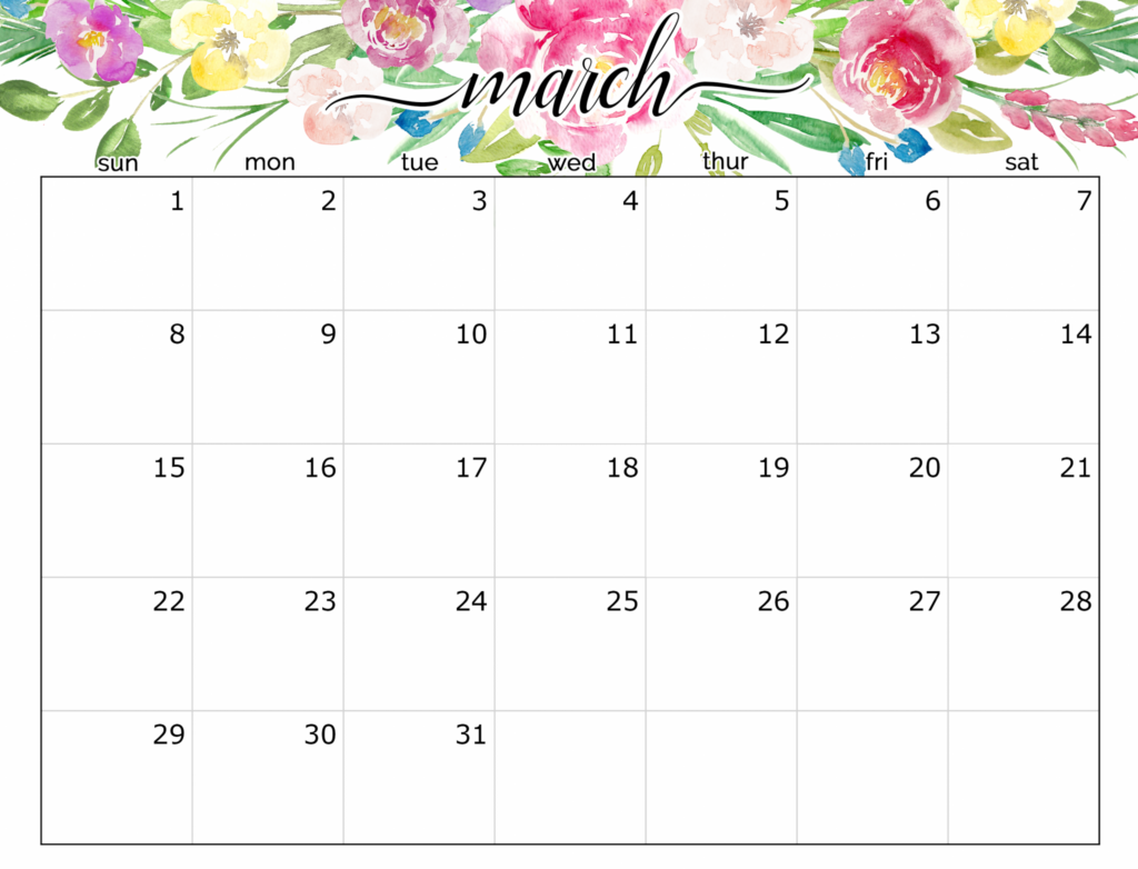 Blank March 2020 Calendar Printable Templates