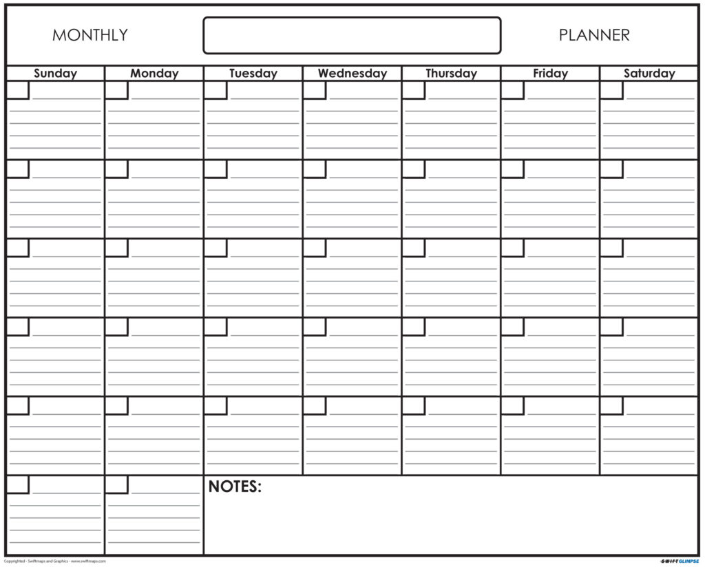 Blank Monthly Calendar 24x30 SWIFTMAPS