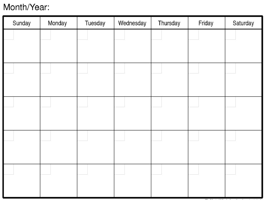 Blank Monthly Calendar Print Out Free Calendar Template