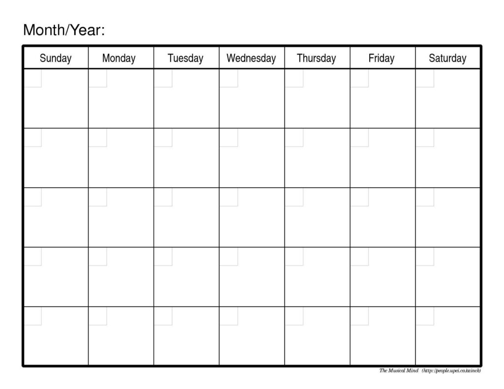 Blank One Month Calendar Template Professional Plan Templates