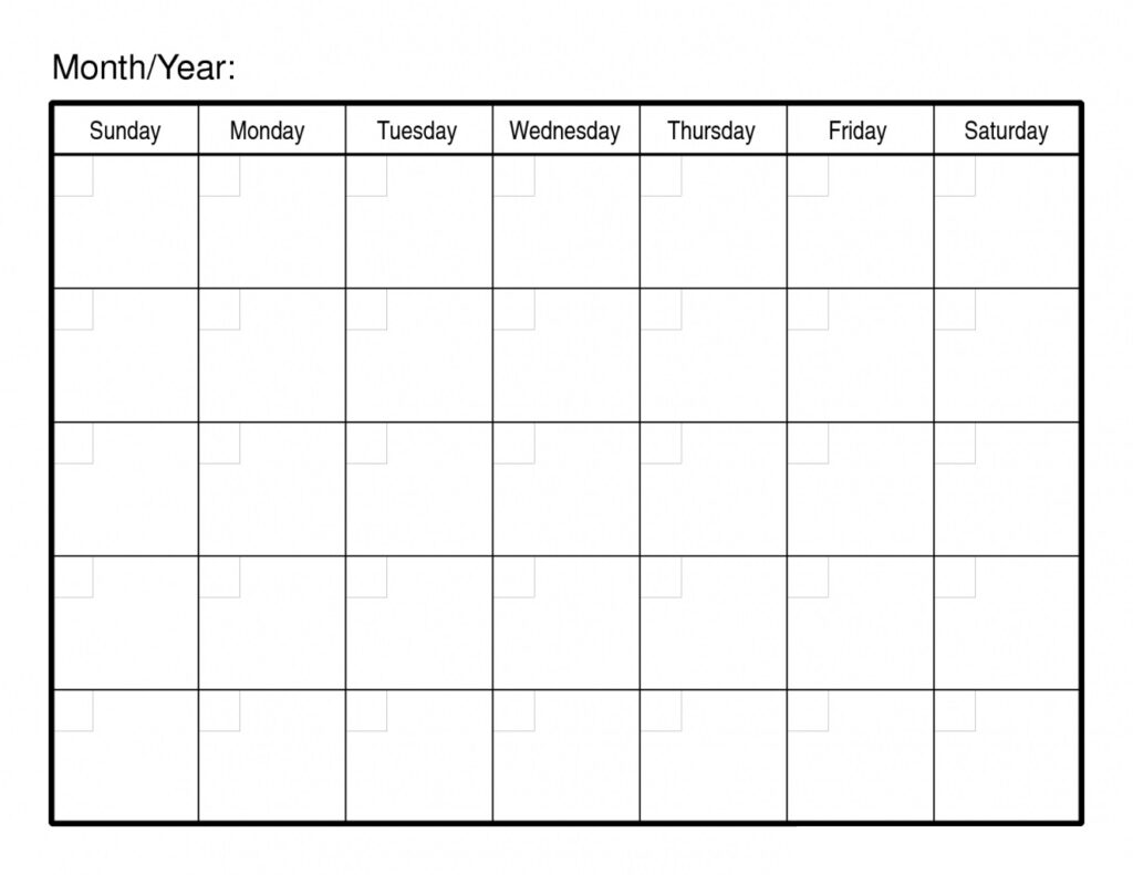 Blank Template For 30 Days Example Calendar Printable