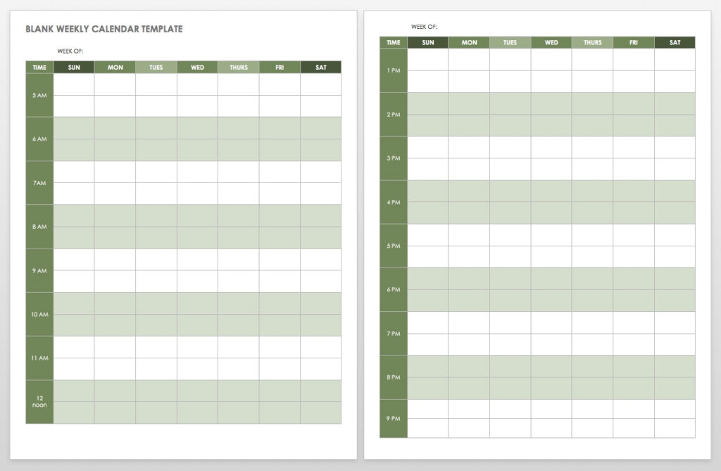 Blank Week Calender With Times Calendar Inspiration Design