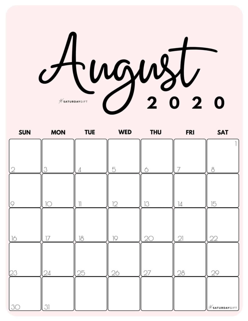 Cute Free Printable August 2021 Calendar SaturdayGift August 