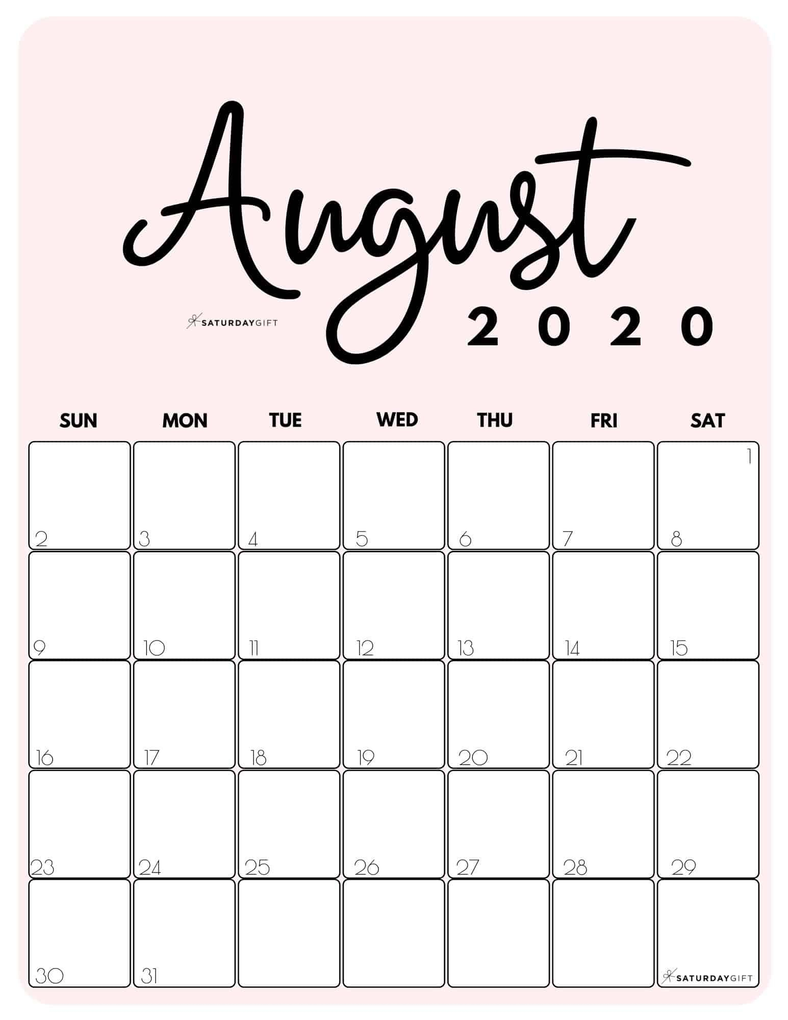 Cute Free Printable August 2021 Calendar SaturdayGift August