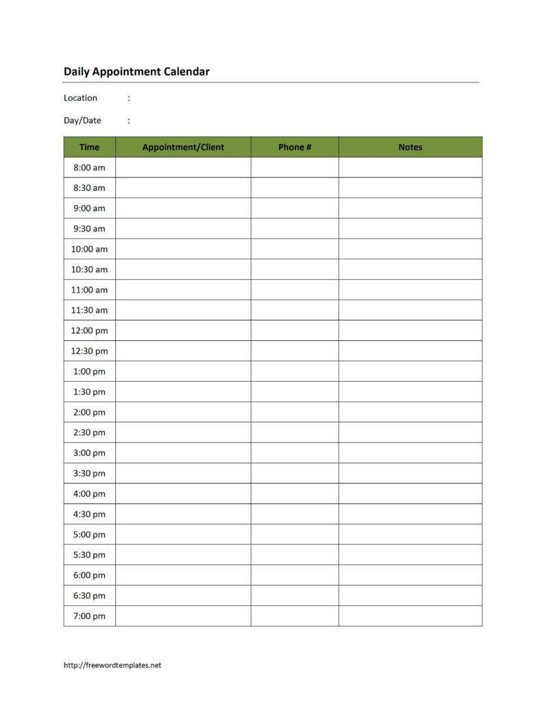 Daily Appointment Calendar Template Appointment Calendar Appointment 