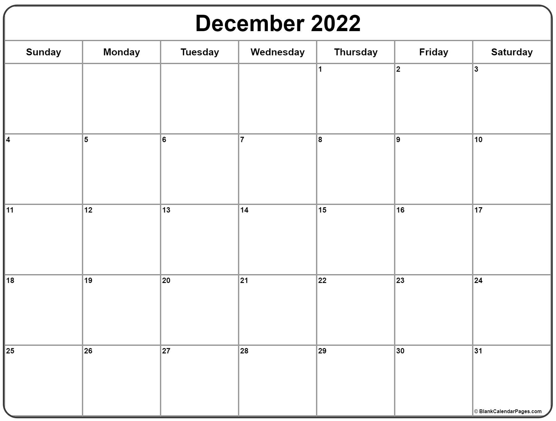 December 2022 Calendar Free Printable Calendar Templates