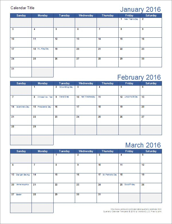 Download A Free Printable Quarterly Calendar Template For Excel With 3 