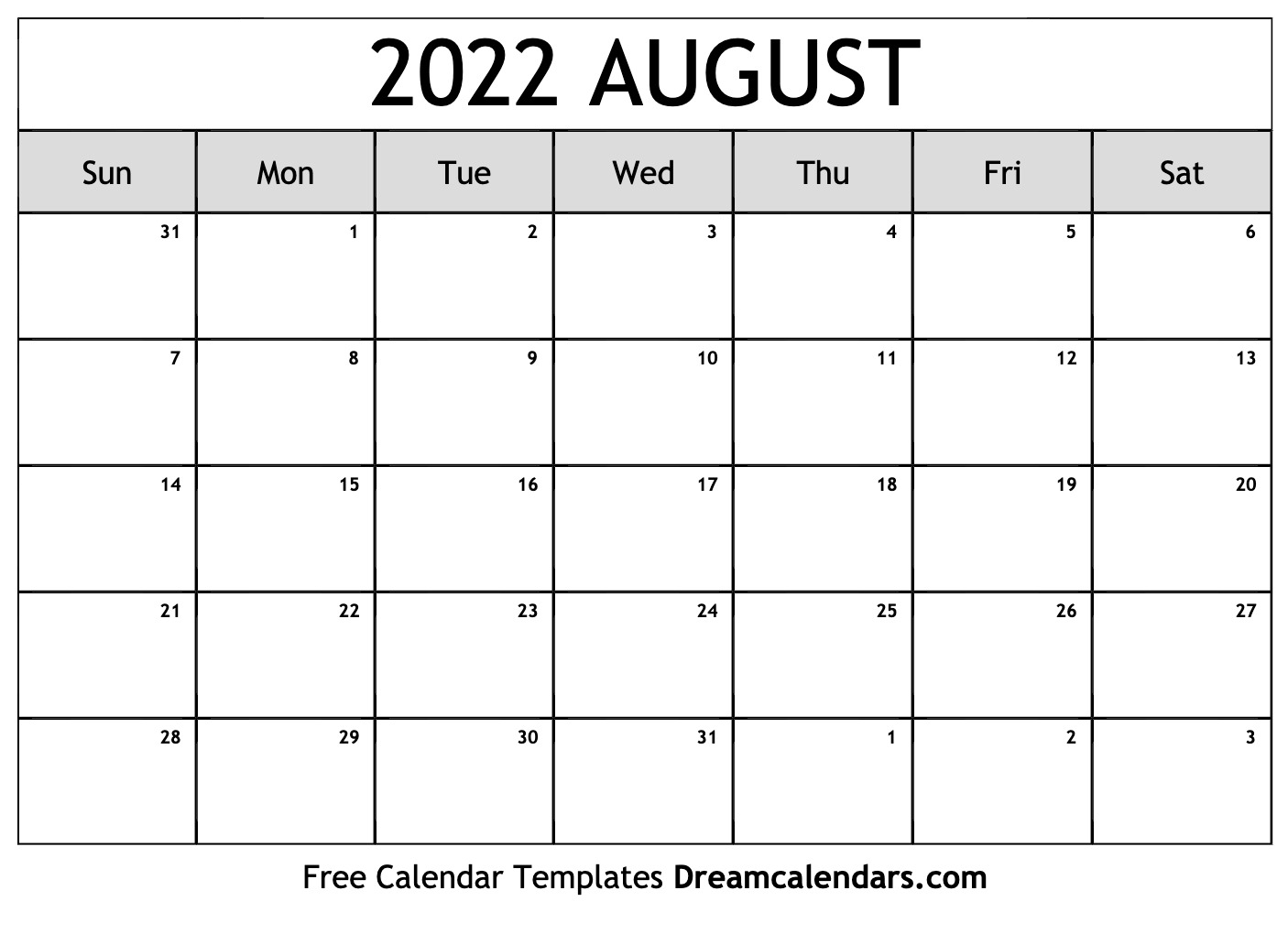 Download Printable August 2022 Calendars