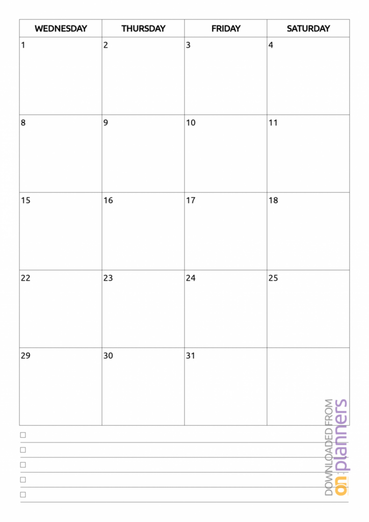 Download Printable Monthly Calendar With Notes Pdf With Regard To Blank 