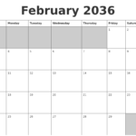 February 2036 Blank Printable Calendar