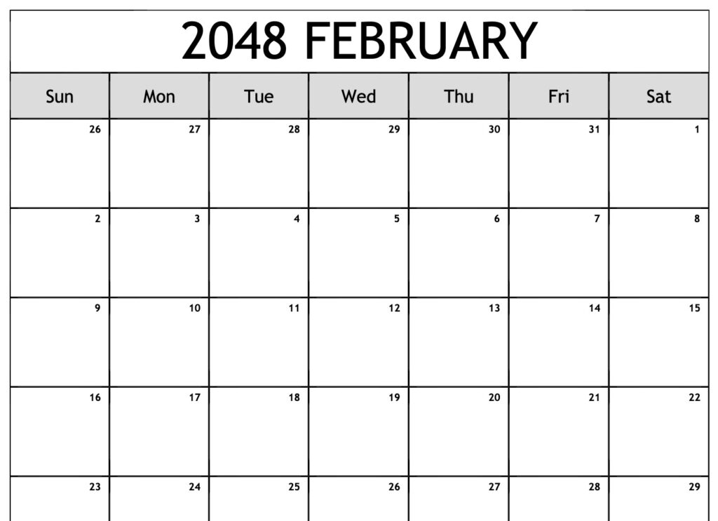 February 2048 Calendar Free Blank Printable Templates