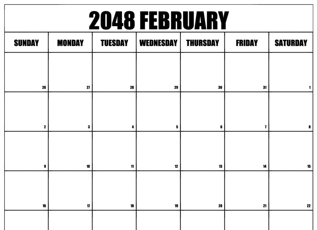 February 2048 Calendar Free Blank Printable Templates