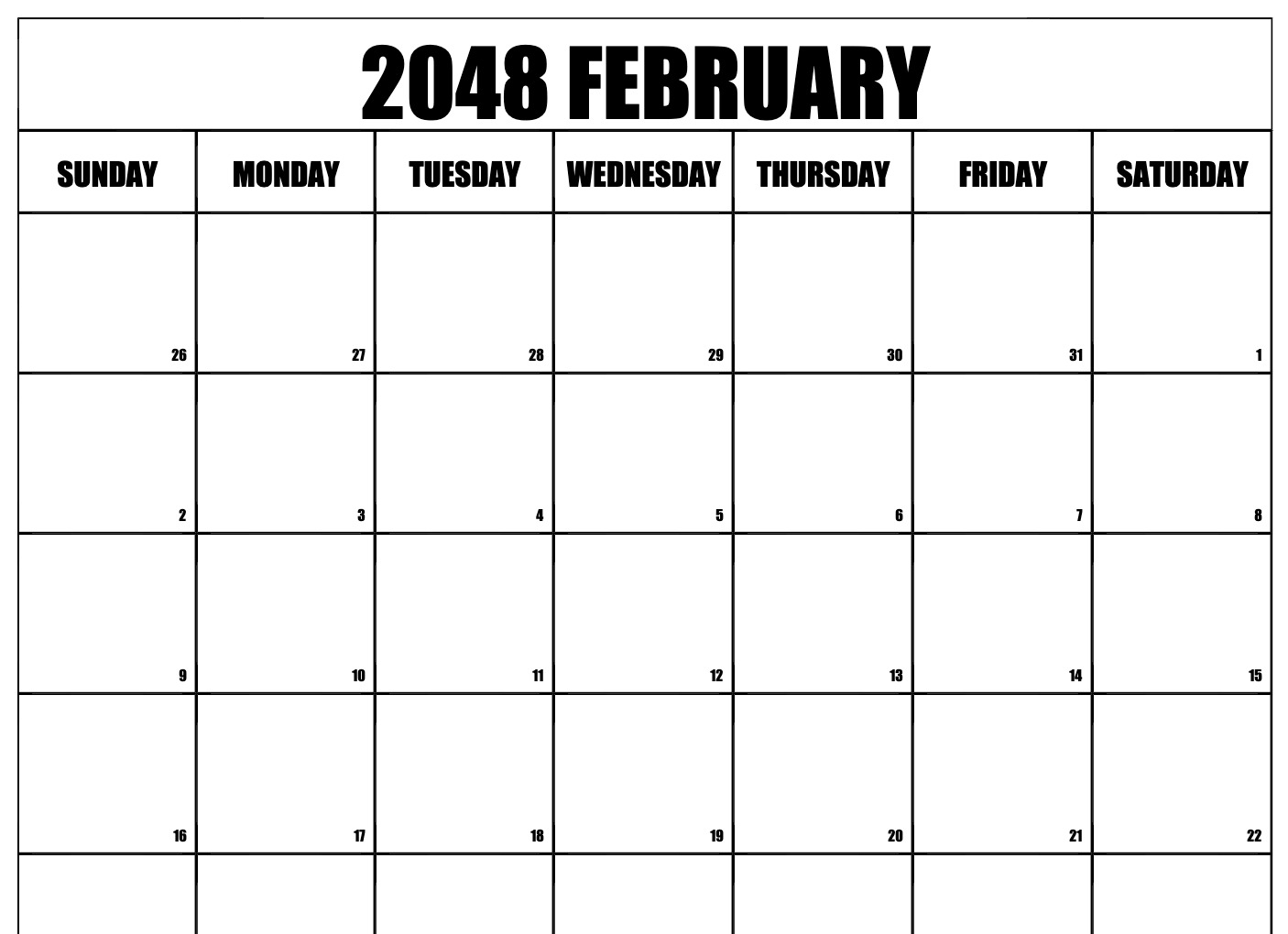 February 2048 Calendar Free Blank Printable Templates