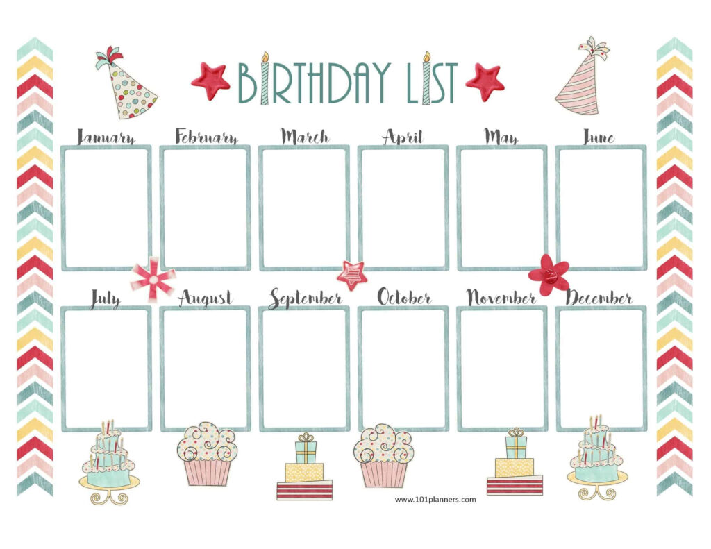 Free Birthday Calendar Printable Customizable Many Designs 