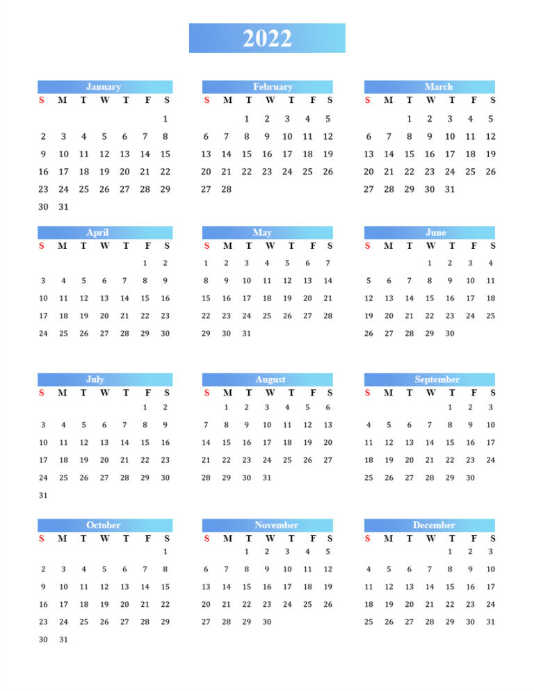 Free Blank Calendar 2022 Template In PDF