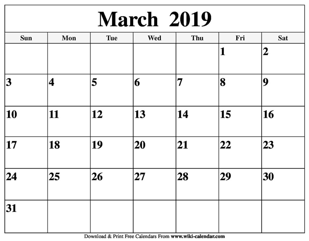 Free Download Printable March 2019 Calendar With Holidays Qualads