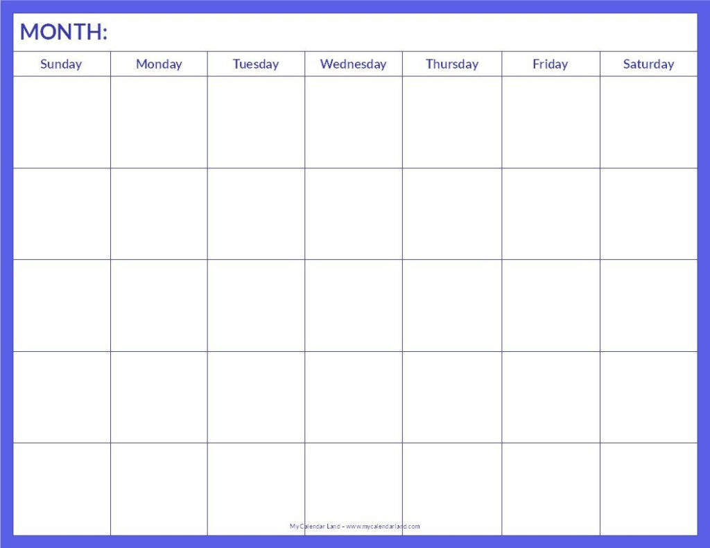 Free Monthly Printable Blank Calendar Templates Online Download PDF 