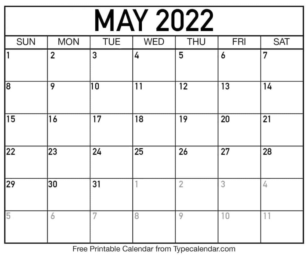 Free Printable May 2022 Calendars