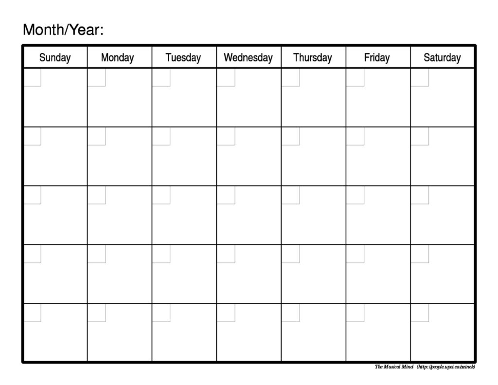 Full Size Blank Printable Calendar Calendar Inspiration Design
